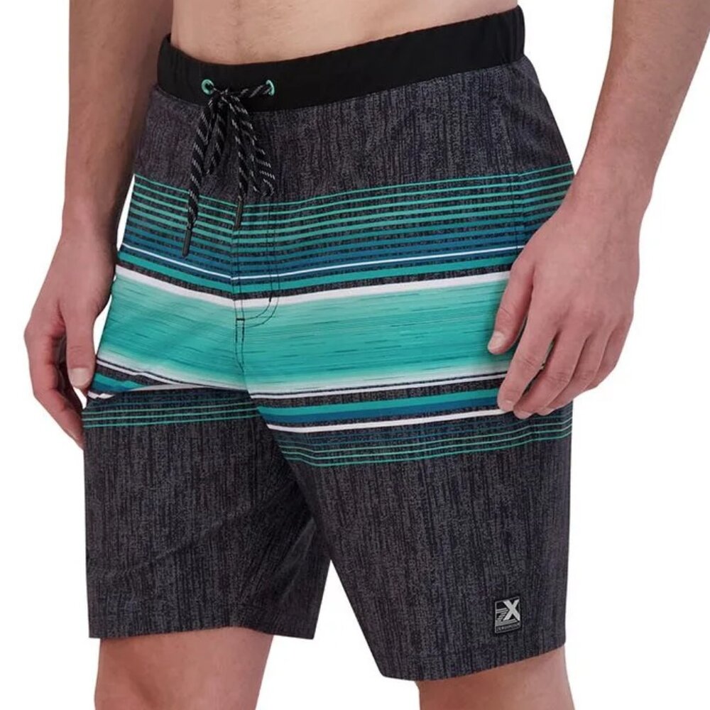 ZeroXposur Flex Performance Stretch Swim Aqua, Grey & Blue striped Trunks XL NWT